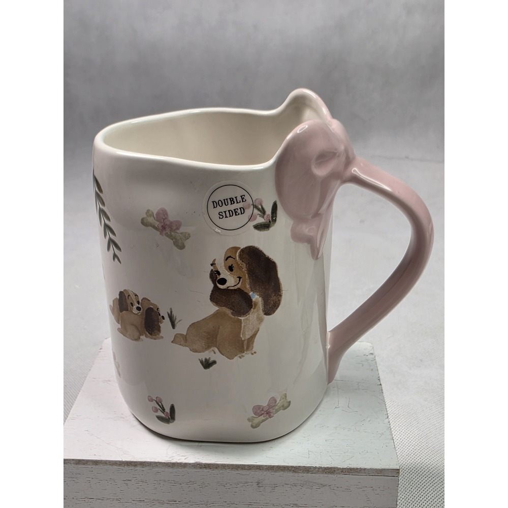Rae Dunn Disney Lady and the Tramp "PUPPY LOVE" w/Coquette Pink Bow Handle NWT
